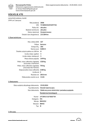 Volvo V70 cena 24700 przebieg: 213600, rok produkcji 2008 z Kraków małe 326